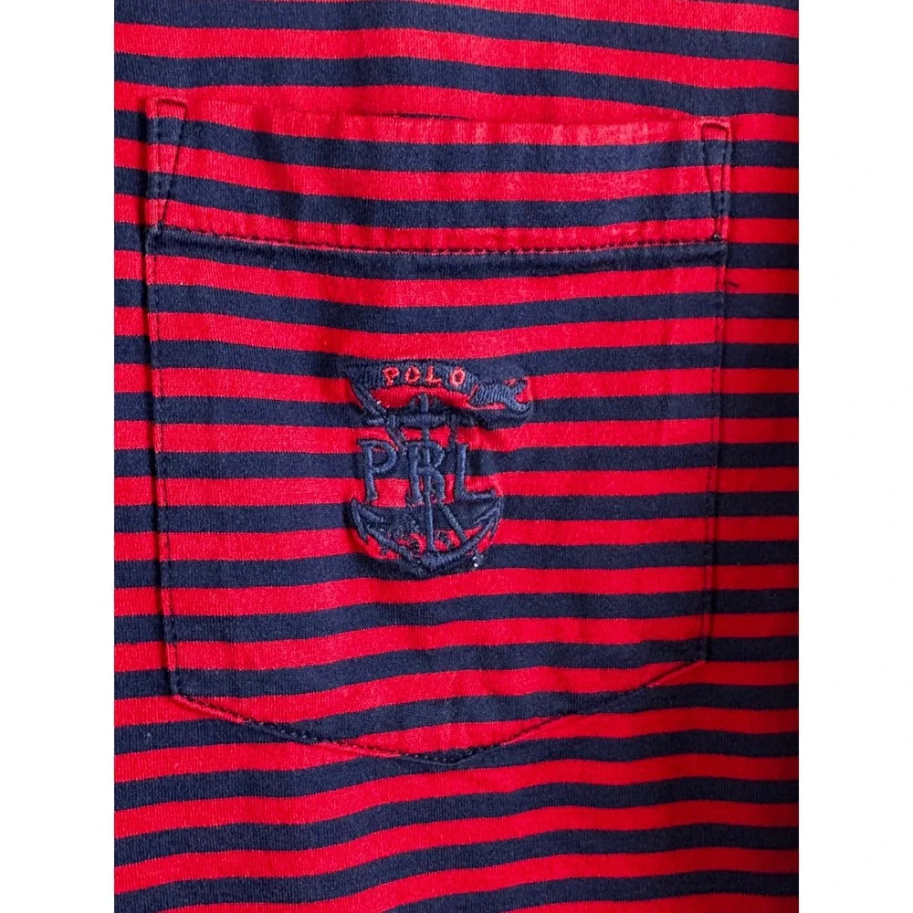 VTG Polo‎ Ralph Lauren men's red & blue striped polo Pima cotton LARGE